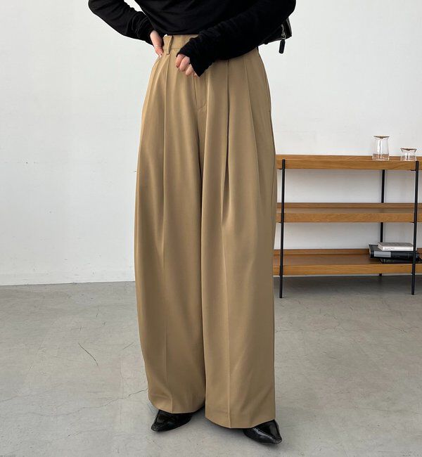  「【選べる4サイズ展開/全骨格細見え】すっきりスラックスワイドパンツ」|チノ|