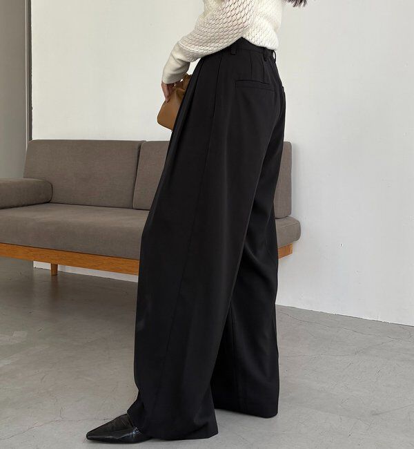  「【選べる4サイズ展開/全骨格細見え】すっきりスラックスワイドパンツ」|チノ|