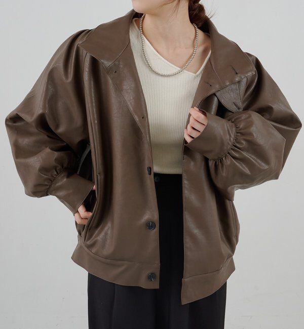  「フェイクレザーブルゾン」|ブルゾン・スタジャン|ダークブラウン
