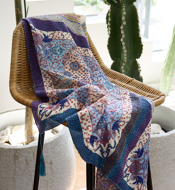 collex「刺し子シルク大判ストール」|マフラー|ブルー系その他1