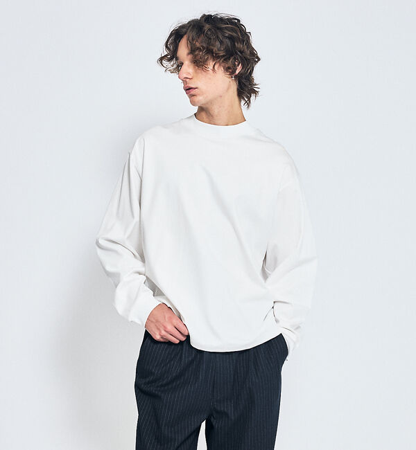 ABAHOUSE「シルケットポンチ モックネック ロンT / オーバーサイズ」|Tシャツ・カットソー|ホワイト