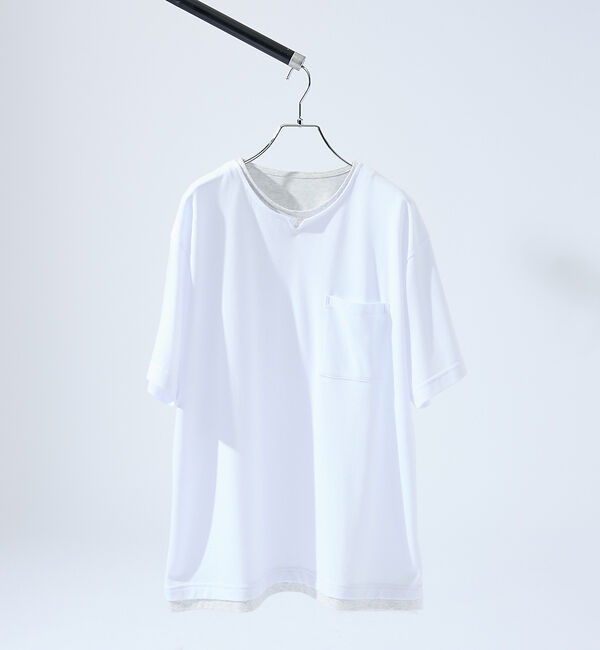 ABAHOUSE「キーネック カノコ半袖Tシャツ / フェイクレイヤード」|Tシャツ・カットソー|