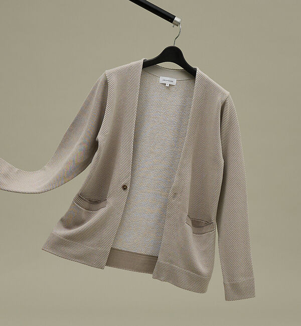 ABAHOUSE「バイアスジャガード 1ボタン カーディガン」|カーディガン|グレージュ