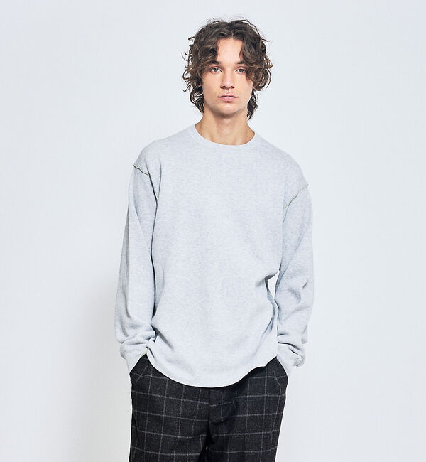 ABAHOUSE「【リバーシブルカラー】14Gコットン ニットスウェット / クルーネックプルオー」|ニット・セーター|ライトグレー