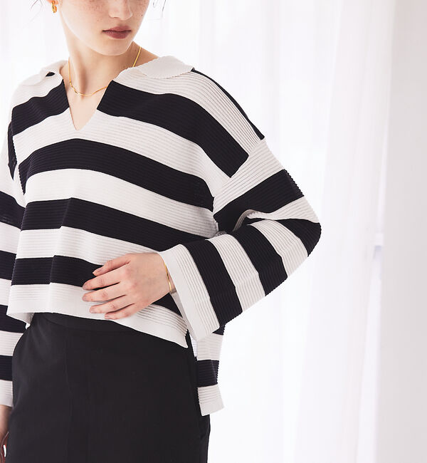 Rouge vif「リップルオープンカラーニット」|ニット・セーター|