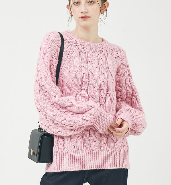 Rouge vif「ケーブルBIGプルオーバー」|ニット・セーター|ピンク