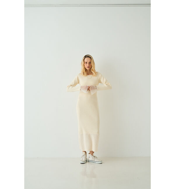 Rouge vif「【一部店舗限定】リブボートネックヘムフェザーワンピース」|ワンピース|