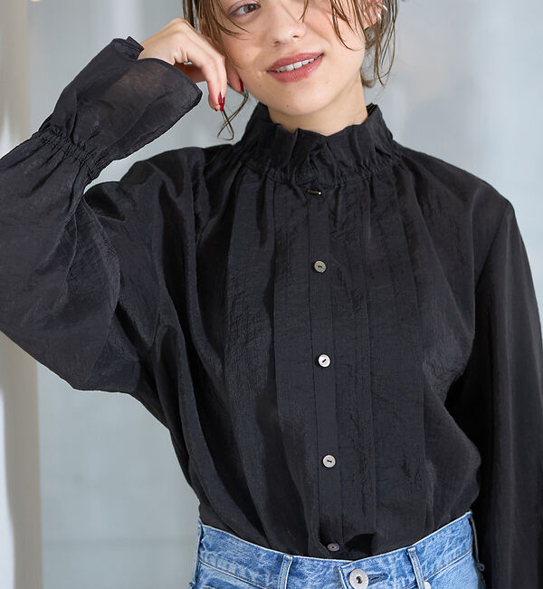 Rouge vif「フリルカラーシアーブラウス」|シャツ・ブラウス|ブラック