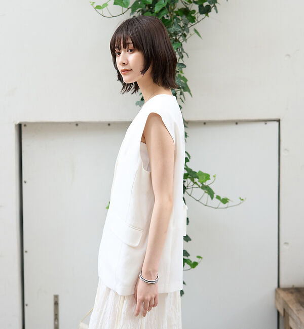 Rouge vif「リネン混サマーノーカラージレベスト」|シャツ・ブラウス|