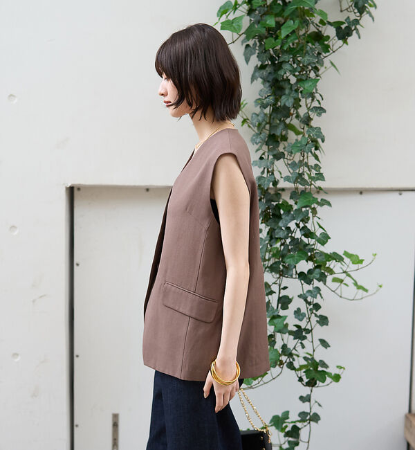 Rouge vif「リネン混サマーノーカラージレベスト」|シャツ・ブラウス|