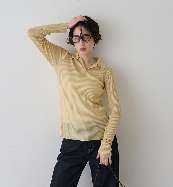 Rouge vif「防縮Wシアーポロリブニット【予約】」|ニット・セーター|