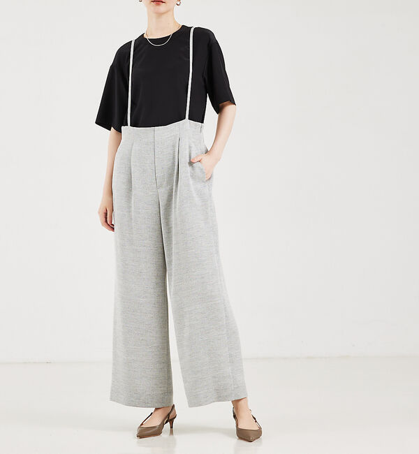 qualite「リネンライクサスペンダーパンツ」|オールインワン|グレー