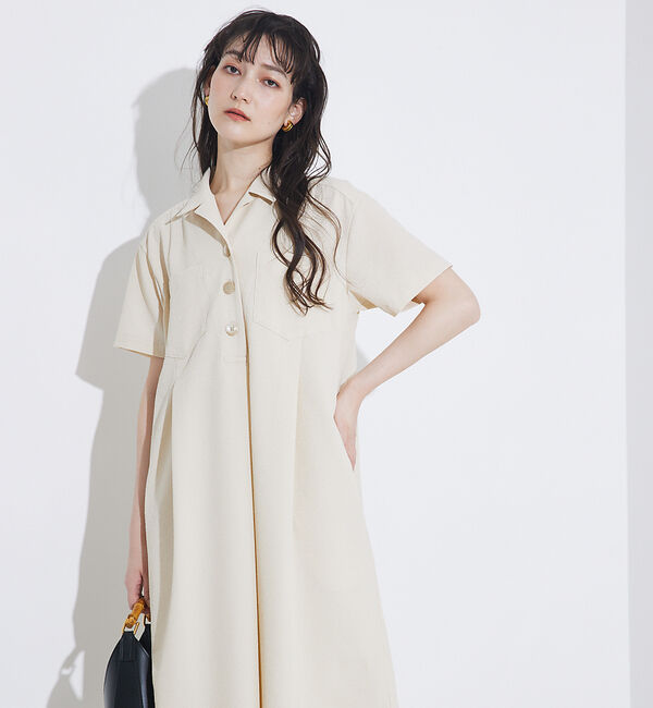 qualite「【接触冷感＆吸水速乾＆UV】シアサッカーシャツワンピース」|ワンピース|