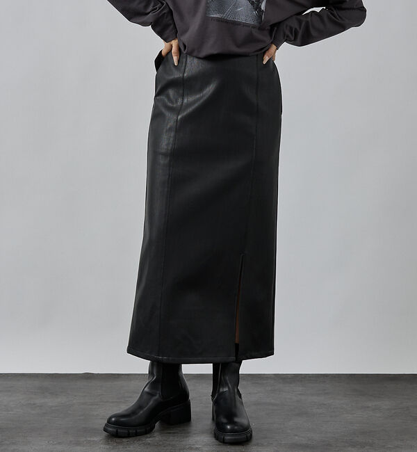 abahouse mavie「フェイクスウェード/フェイクレザースリットタイトスカート」|スカート|