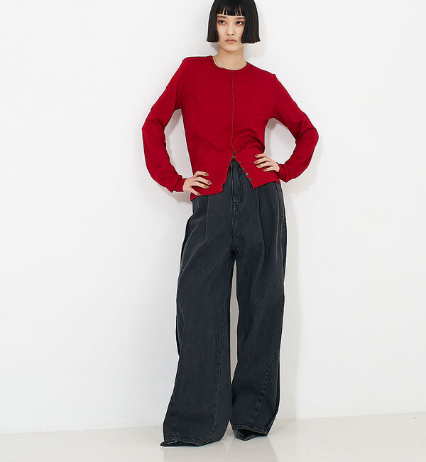 NOMINE「サイドライン タック ワイド ハイウエスト デニムパンツ」|デニム|