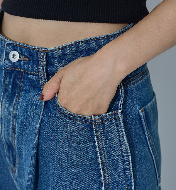 NOMINE「サイドライン タック ワイド ハイウエスト デニムパンツ」|デニム|