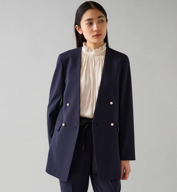 TIARA「ノーカラーダブルジャケット」|テーラードジャケット|