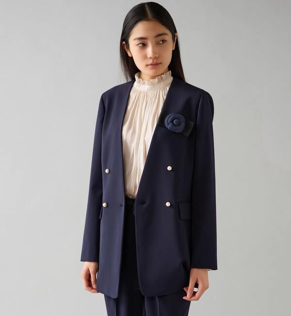 TIARA「ノーカラーダブルジャケット」|テーラードジャケット|