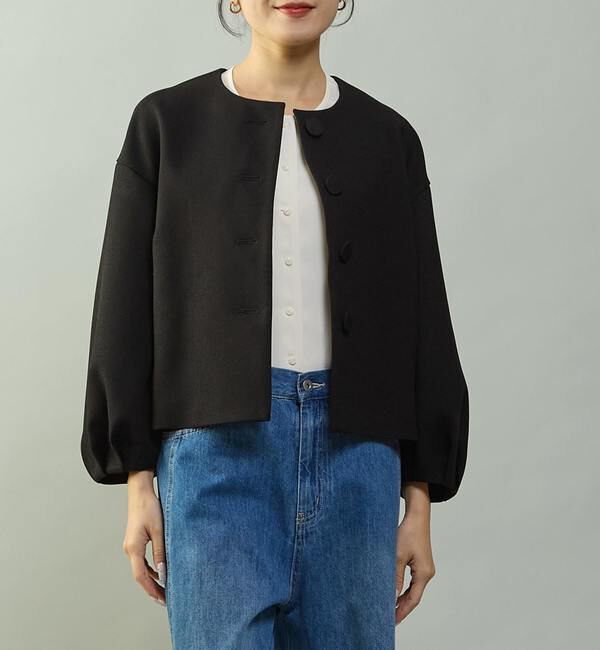 TIARA「ボリュームスリーブジャケット」|ノーカラージャケット|ブラック