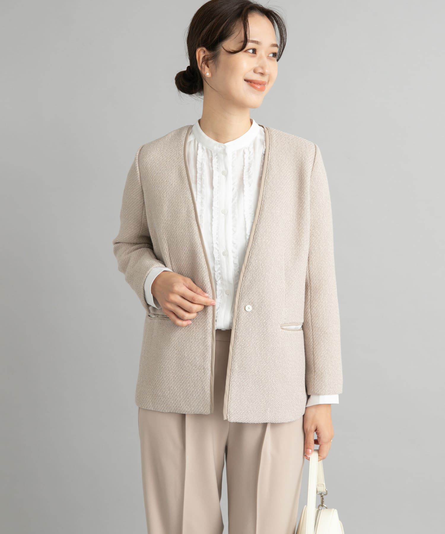 URBAN RESEARCH DOORS「ツィードVネックロングジャケット」|その他|グレー系その他