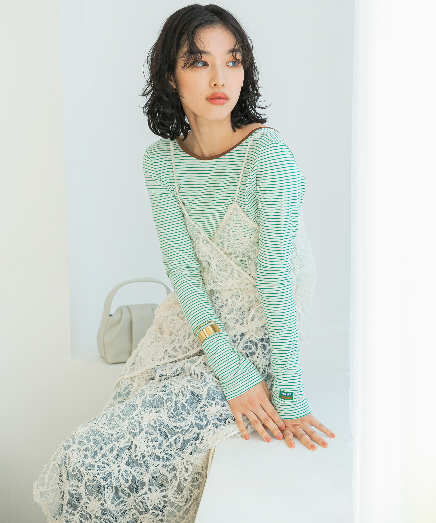 URBAN RESEARCH ROSSO「GREEN BUTTER　Two-way Stripe Patch T-shirts」|Tシャツ・カットソー|