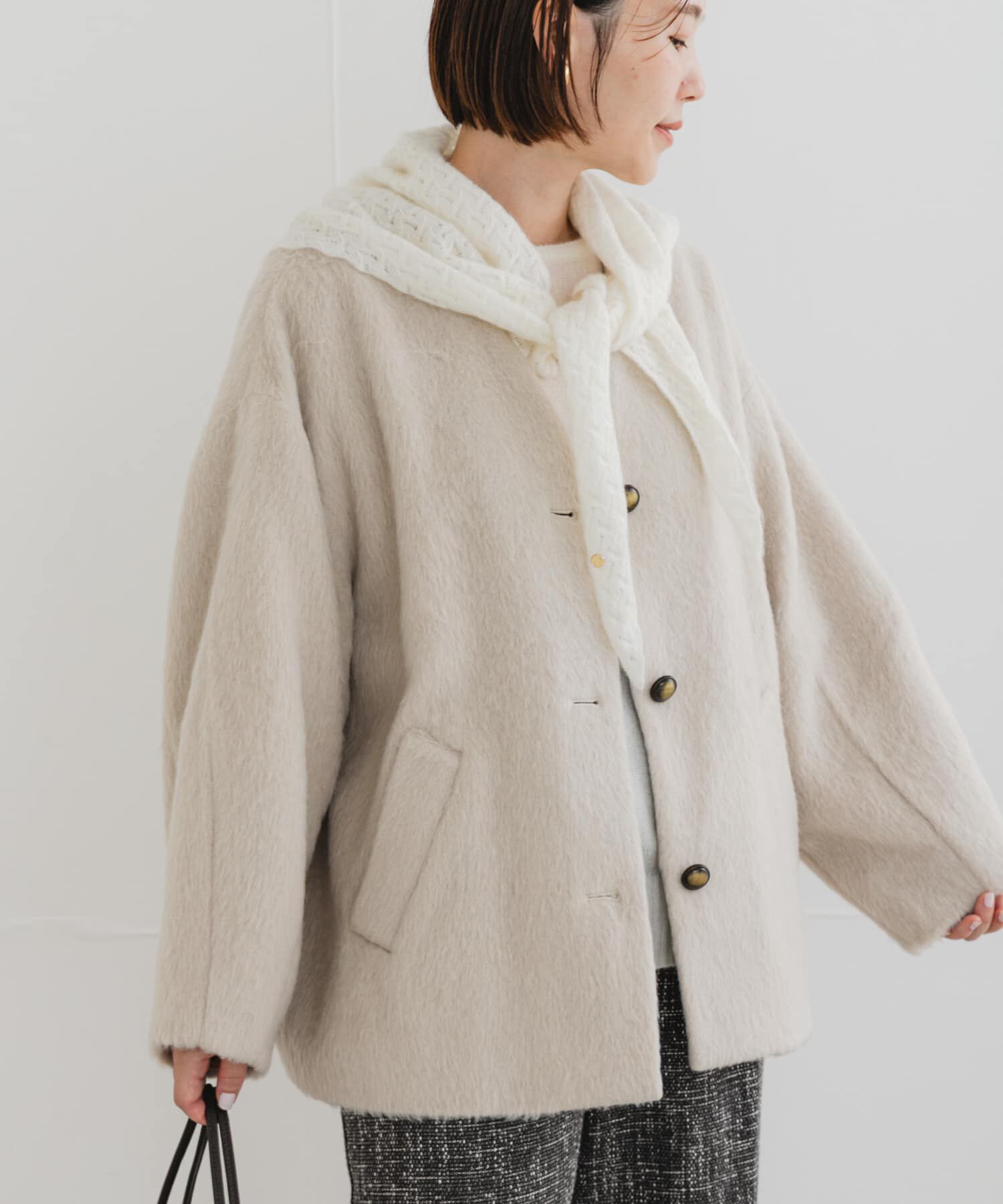 URBAN RESEARCH ROSSO「F by ROSSO　『UR TECH』シャギーノーカラーコート」|ノーカラージャケット|