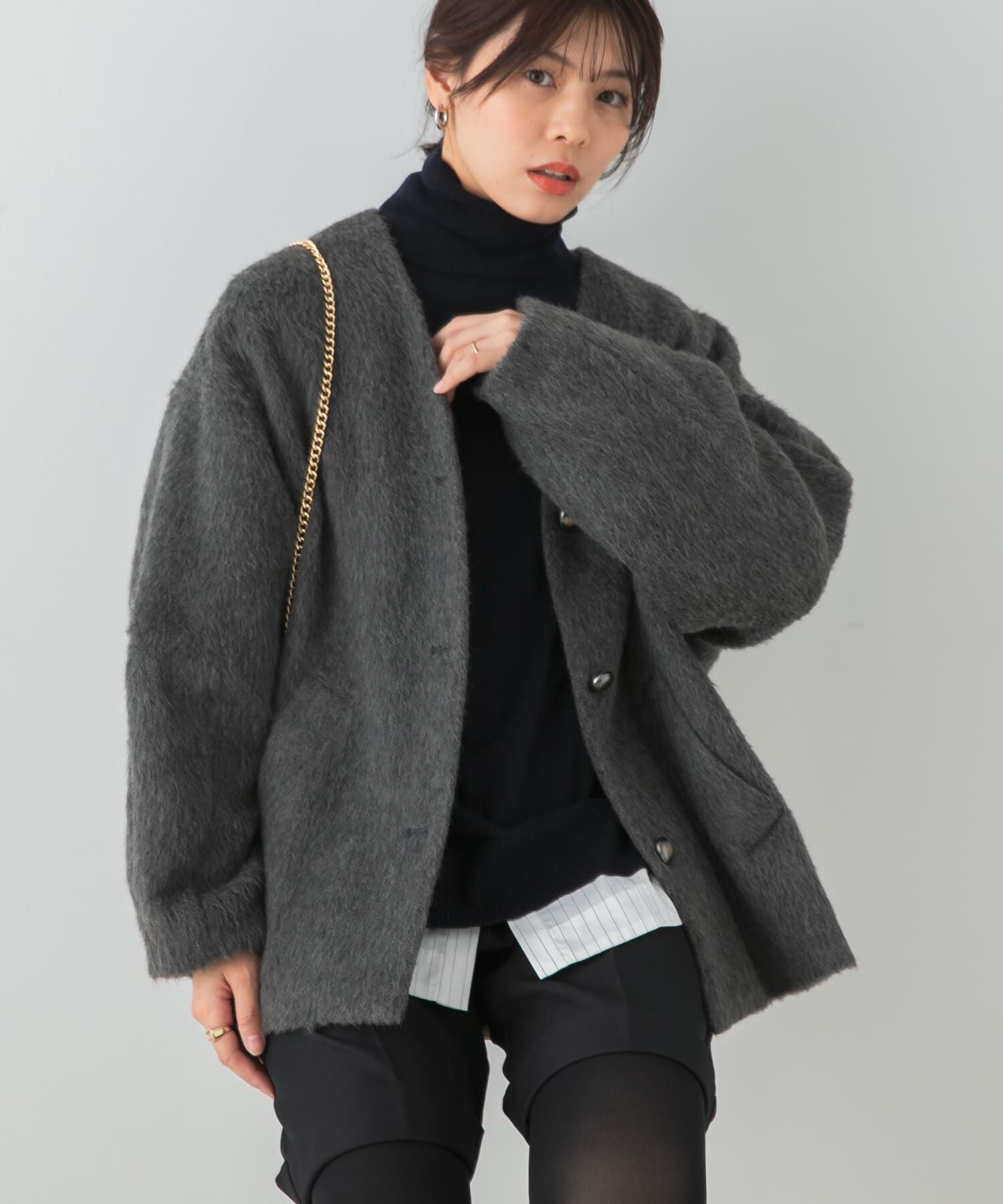 URBAN RESEARCH ROSSO「F by ROSSO　『UR TECH』シャギーノーカラーコート」|ノーカラージャケット|