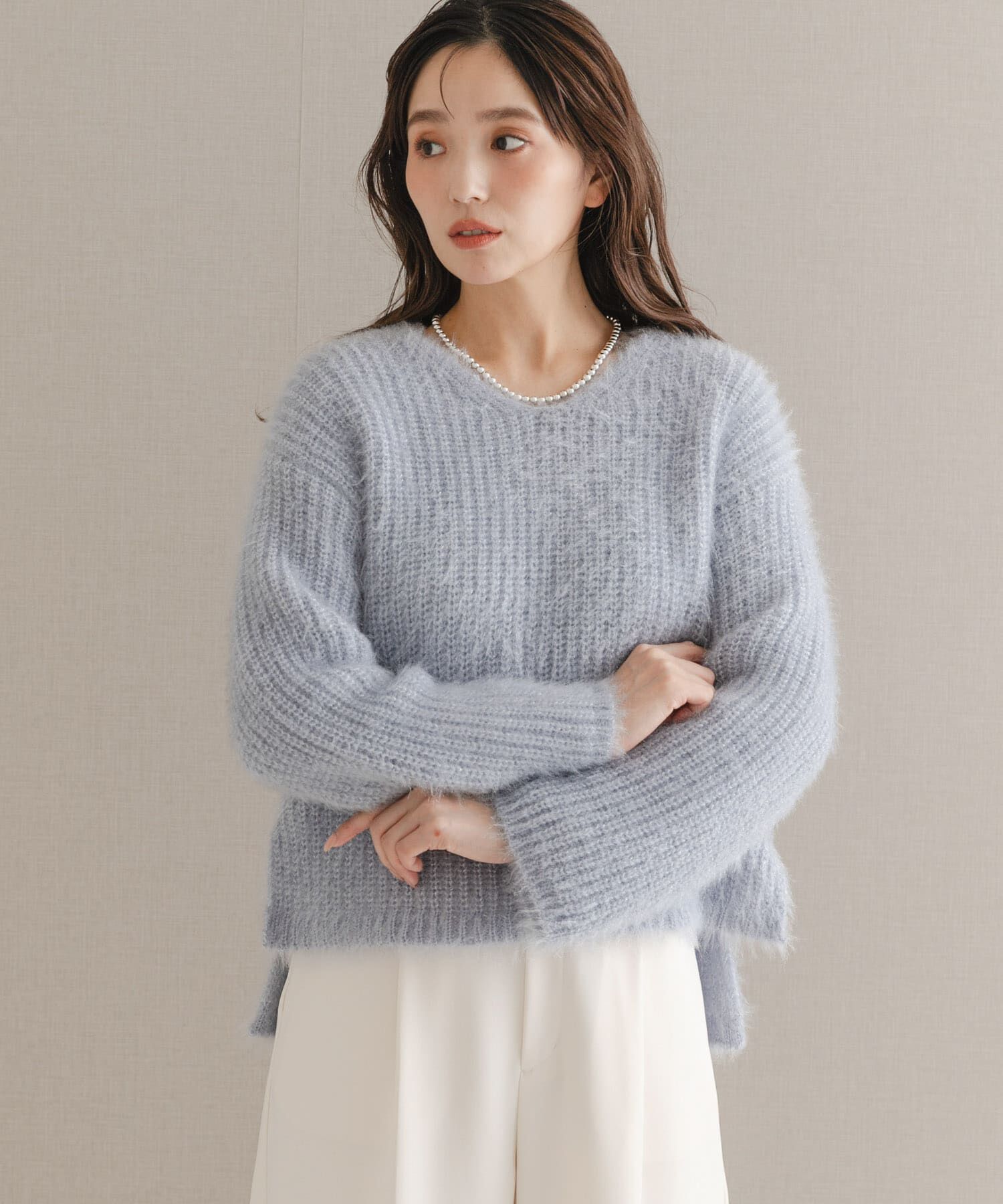 URBAN RESEARCH ROSSO「シャギーVネックニット」|ニット・セーター|ブルー系その他