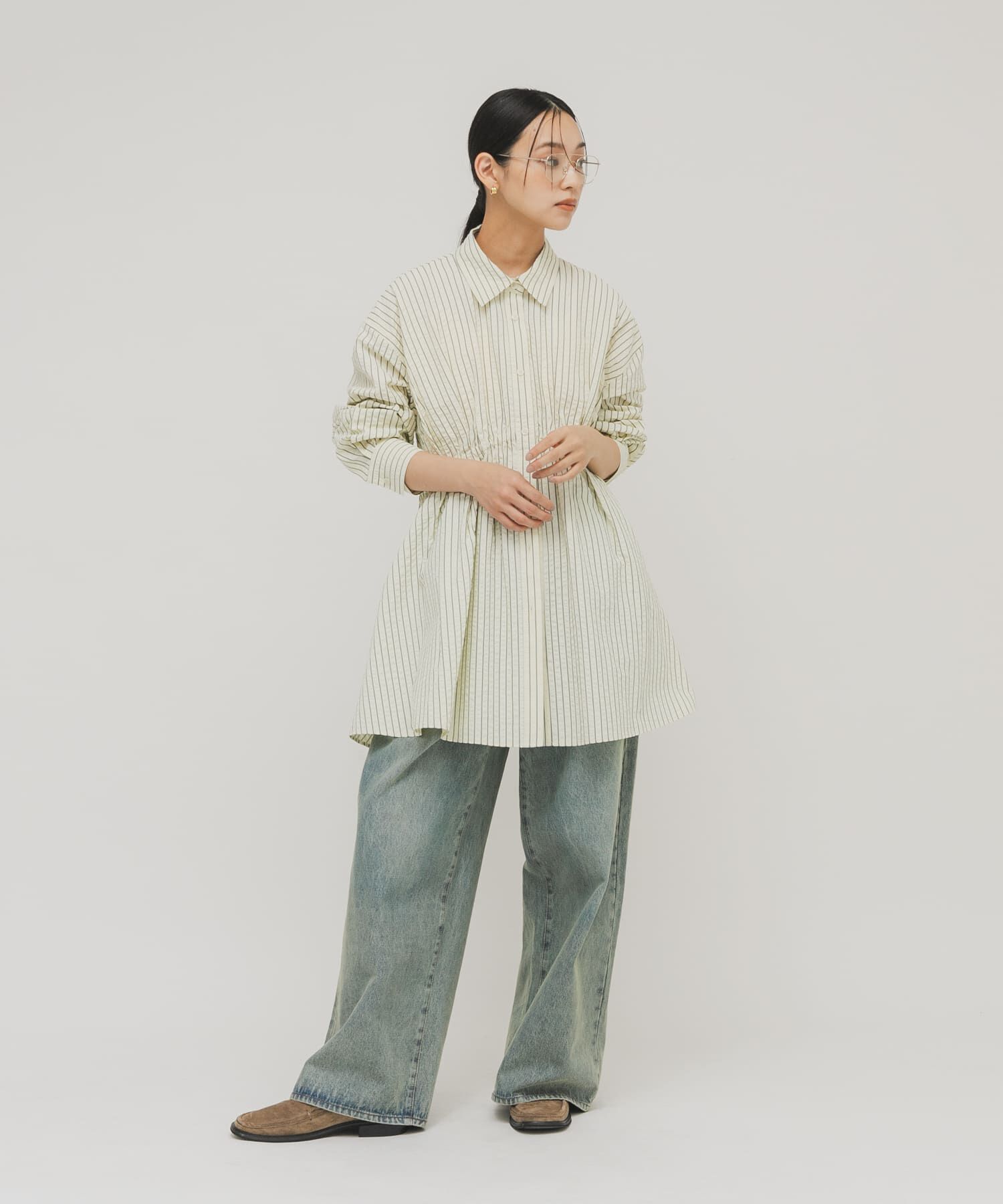  「アシメギャザータックミニワンピース」|ワンピース|