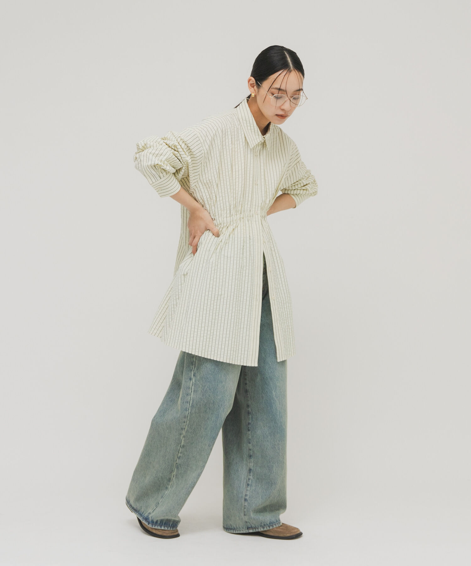  「アシメギャザータックミニワンピース」|ワンピース|