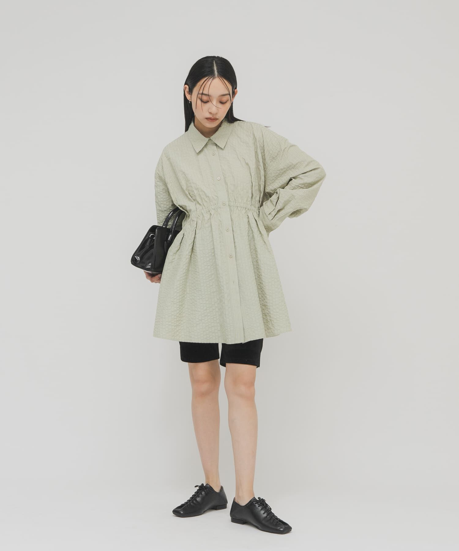  「アシメギャザータックミニワンピース」|ワンピース|