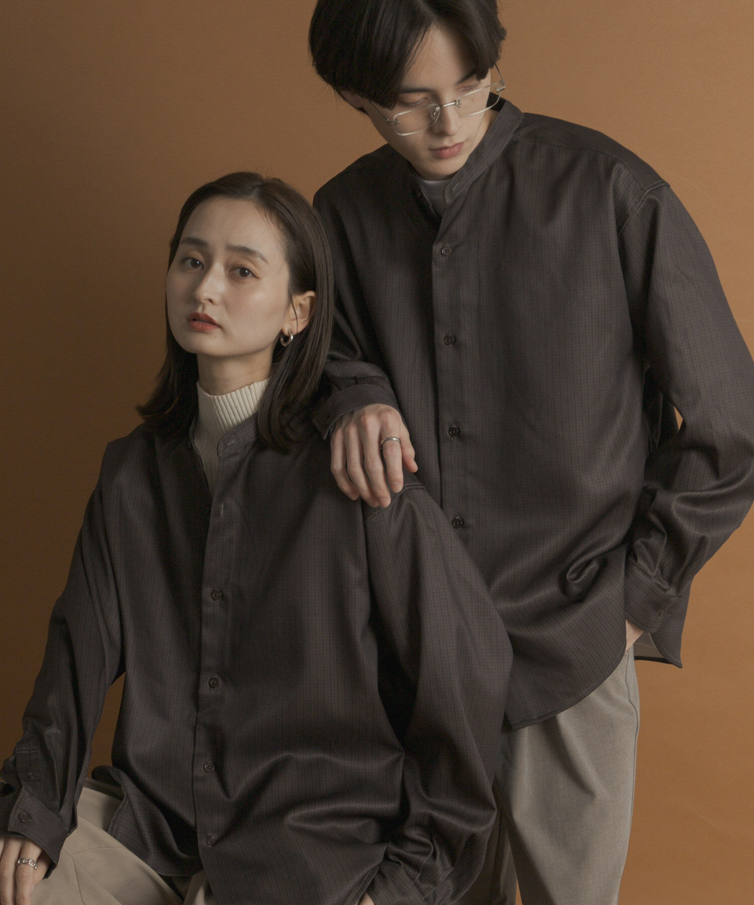 SENSE OF PLACE by URBAN RESEARCH「ウールライクバンドカラールーズシャツ」|シャツ・ブラウス|ベージュ系その他