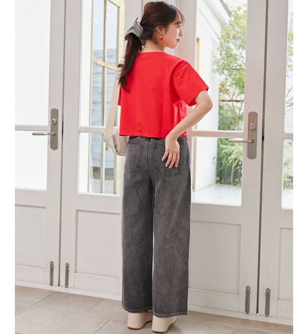  「パール付きクロップドロゴTシャツ」|Tシャツ・カットソー|