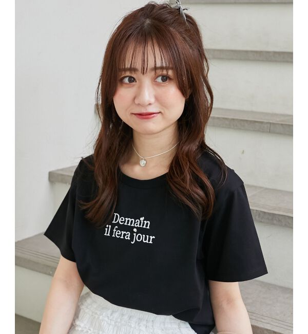  「パール付きクロップドロゴTシャツ」|Tシャツ・カットソー|