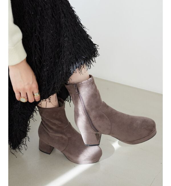  「フカフカヒールストレッチブーツ」|ショートブーツ|
