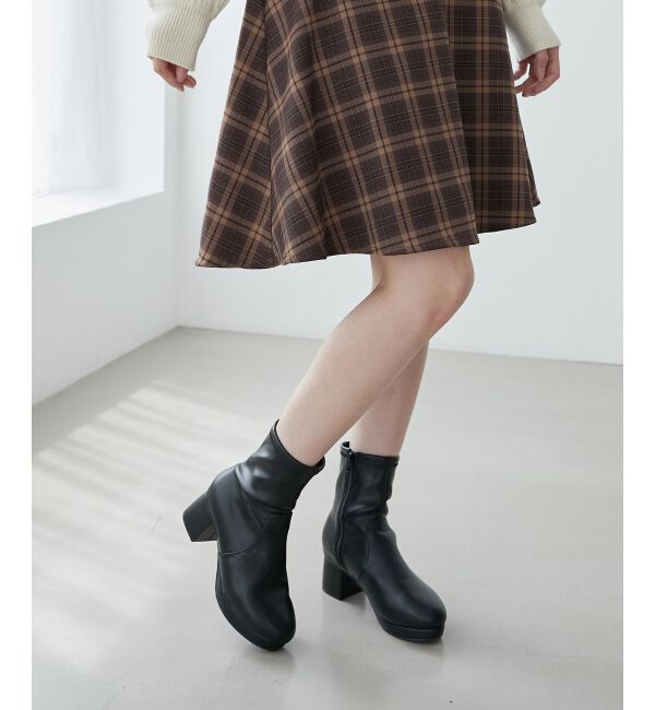  「フカフカヒールストレッチブーツ」|ショートブーツ|