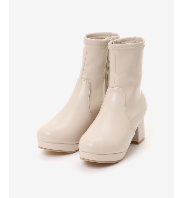  「フカフカヒールストレッチブーツ」|ショートブーツ|