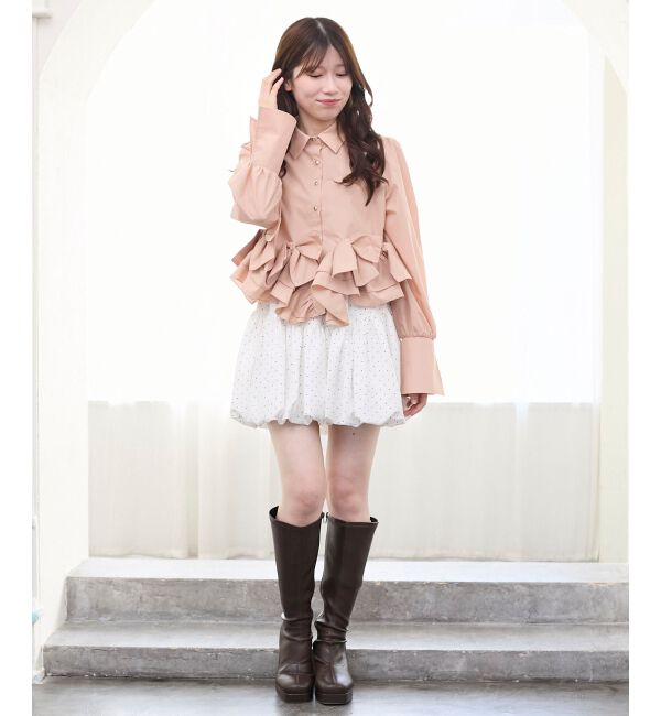  「リボンフリルペプラムブラウス」|シャツ・ブラウス|