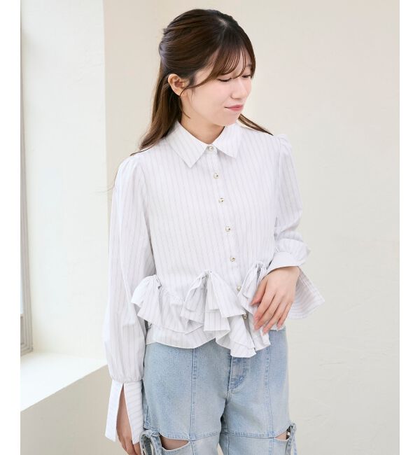  「リボンフリルペプラムブラウス」|シャツ・ブラウス|ｱｲﾎﾞﾘｰ柄