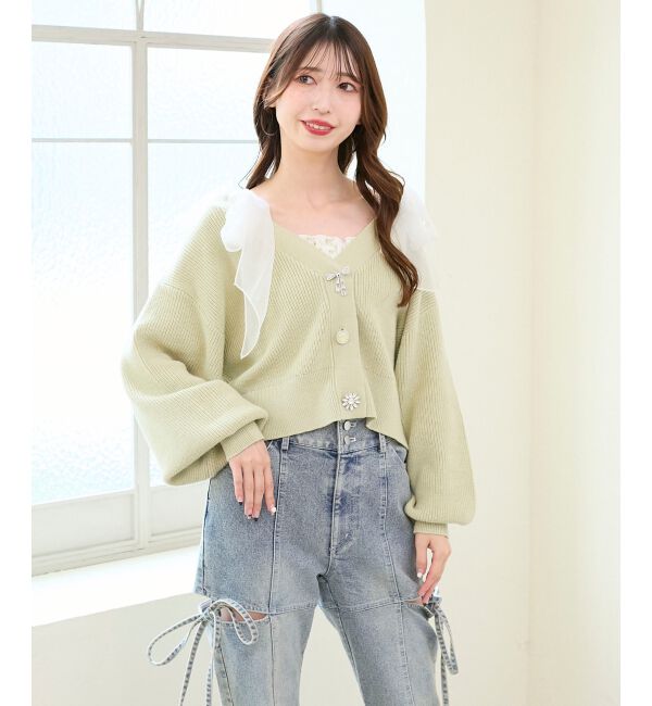  「キラキラモチーフビジューボタンカーデ」|カーディガン|