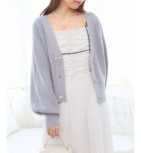  「キラキラモチーフビジューボタンカーデ」|カーディガン|