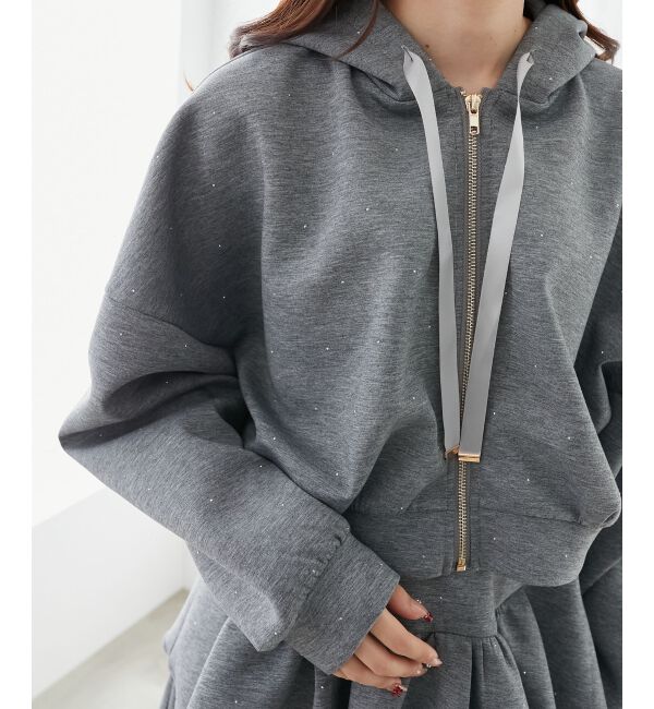  「ドロストリボンラインストーンパーカー」|パーカー|