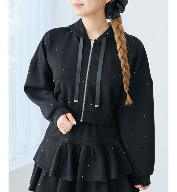  「ドロストリボンラインストーンパーカー」|パーカー|