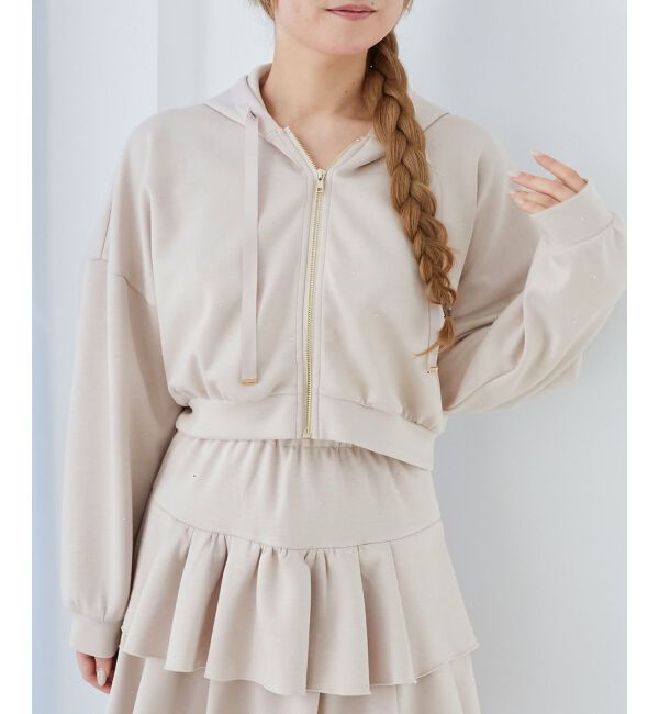  「ドロストリボンラインストーンパーカー」|パーカー|