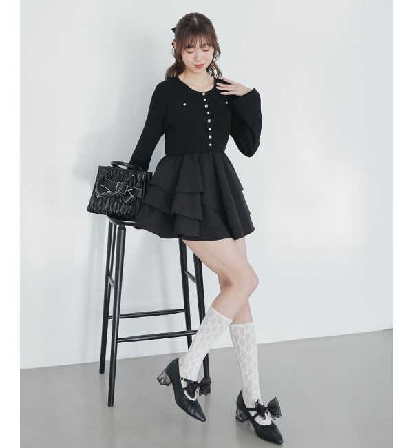  「ニットドッキングティアードミニワンピ」|ワンピース|