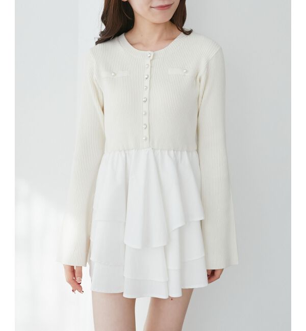  「ニットドッキングティアードミニワンピ」|ワンピース|