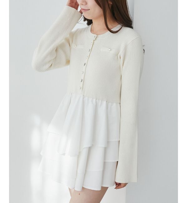  「ニットドッキングティアードミニワンピ」|ワンピース|
