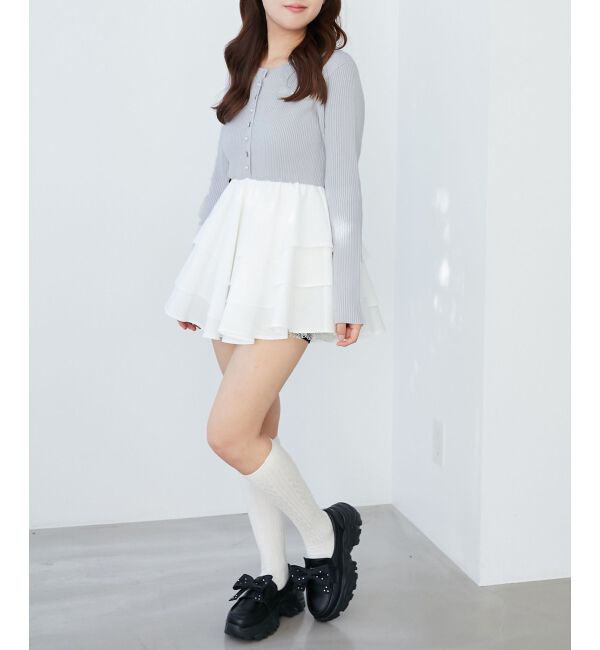  「ニットドッキングティアードミニワンピ」|ワンピース|