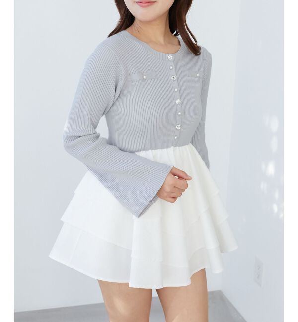  「ニットドッキングティアードミニワンピ」|ワンピース|