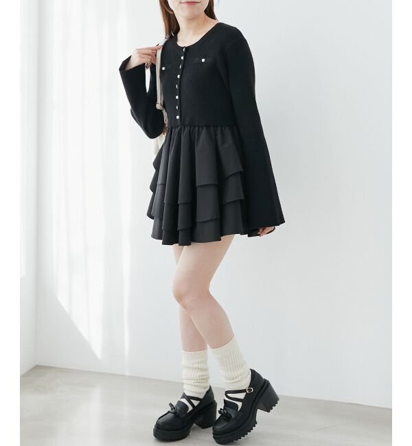  「ニットドッキングティアードミニワンピ」|ワンピース|